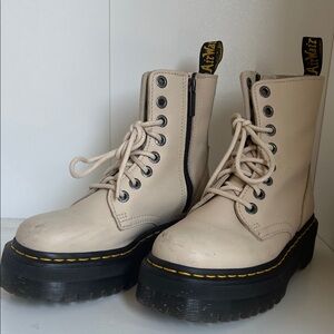 Dr. Martens Beige Leather Combat Boots